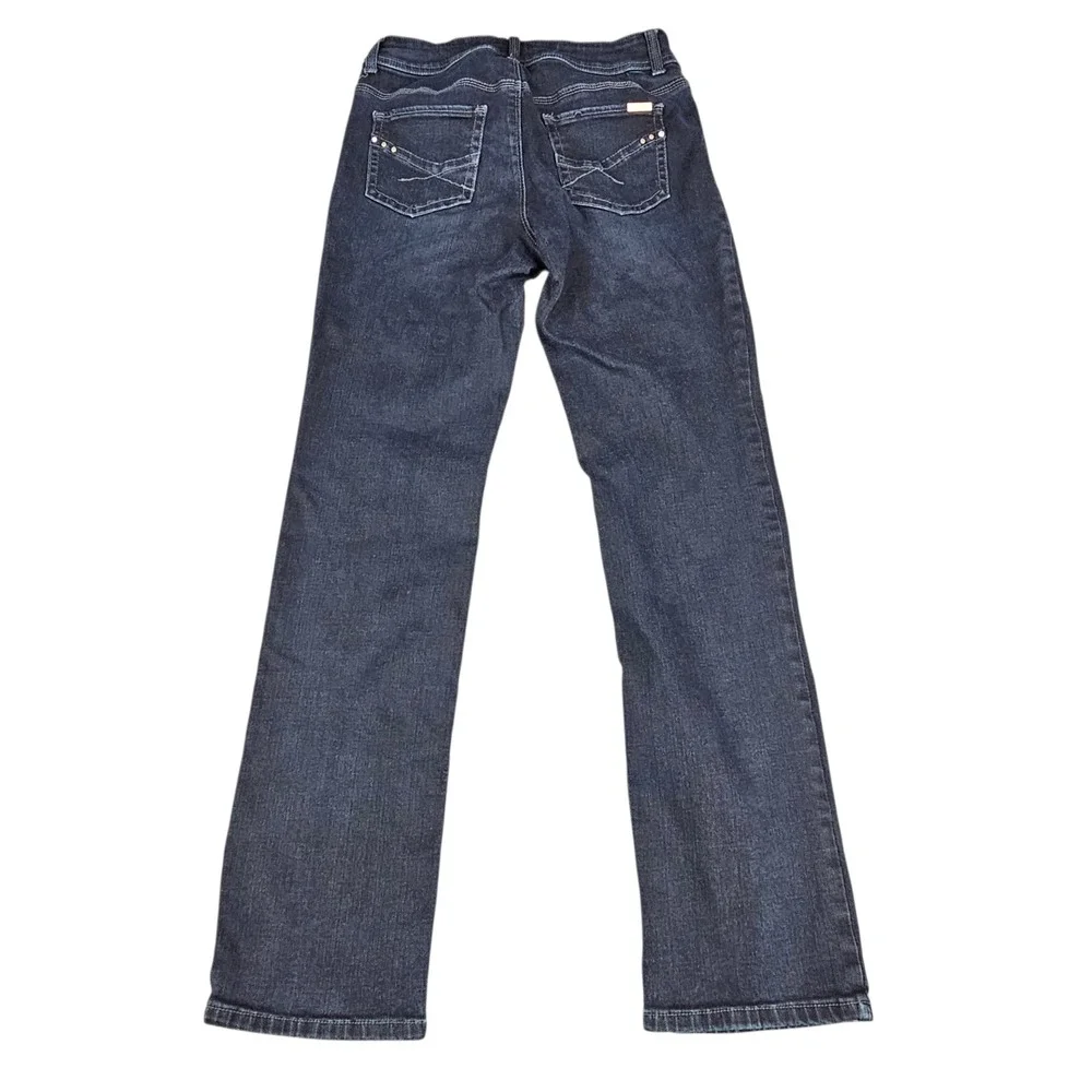 Chico's Jeans Sz 6 So Slimming Straight Leg Stretch Dark Wash Embellished Pocket